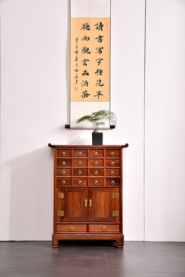 十六屉百翘头宝柜 本色大果紫檀（缅甸花梨木）